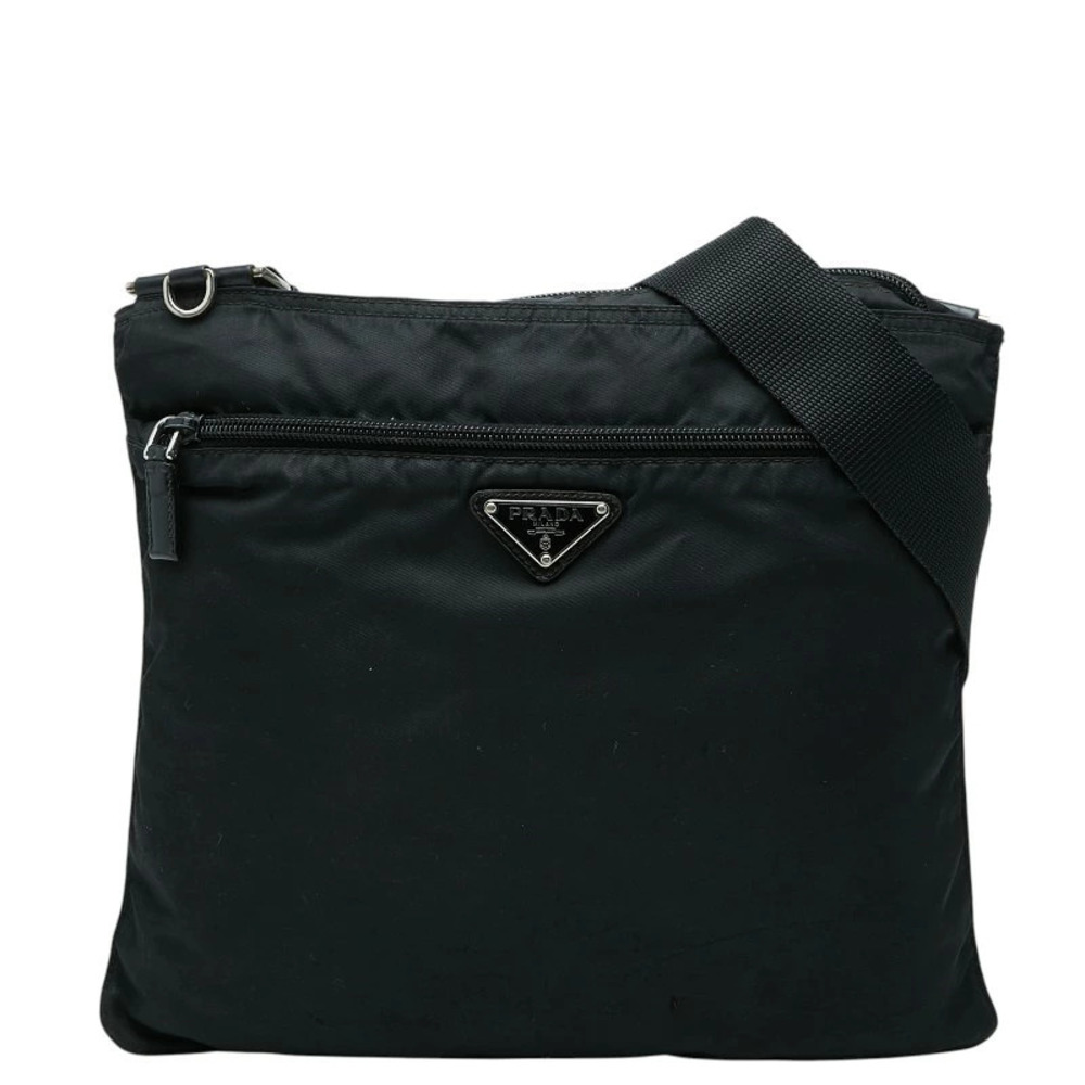 Prada Tessuto Triangle Plate Crossbody Bag Black